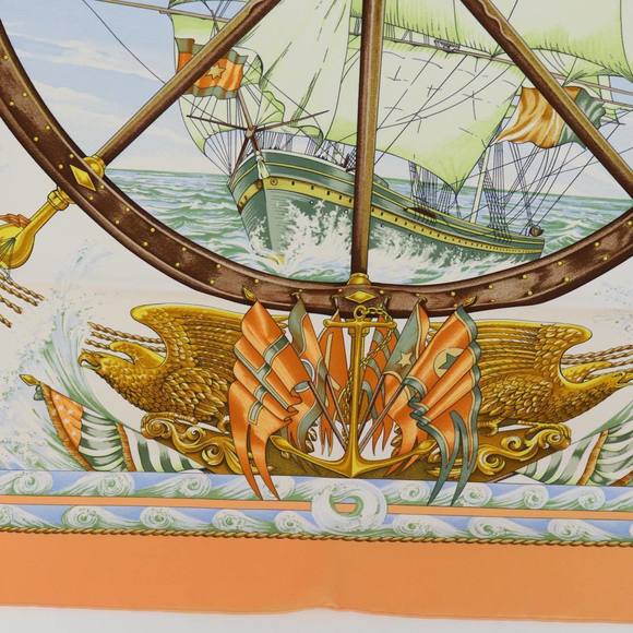 HERMES Carre 90 vive le vent Scarf Silk Orange Auth ki4369 - Picture 9 of 15